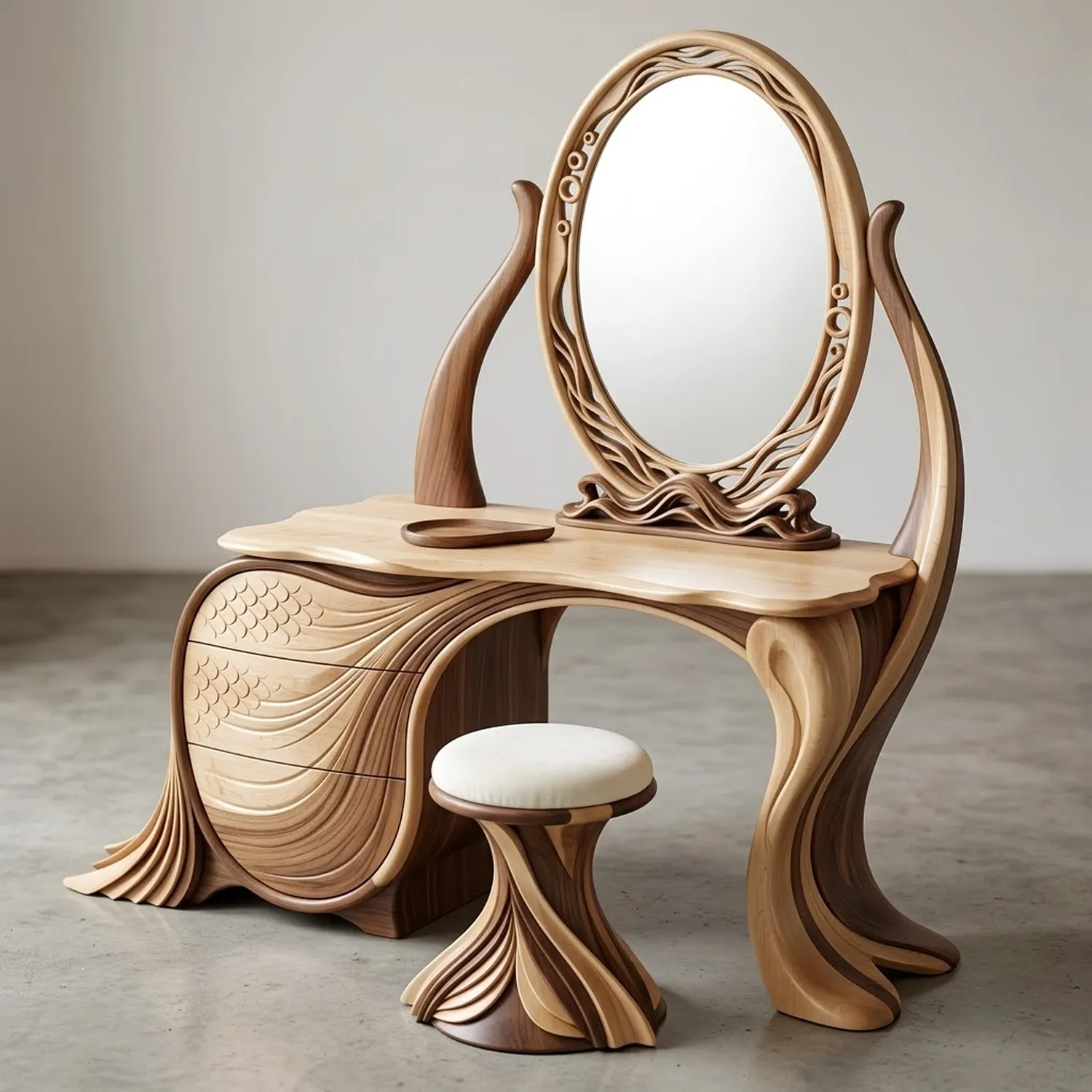 Wood Pisces Vanity Table Dreamy Water Sign Astrological Whimsical Accent