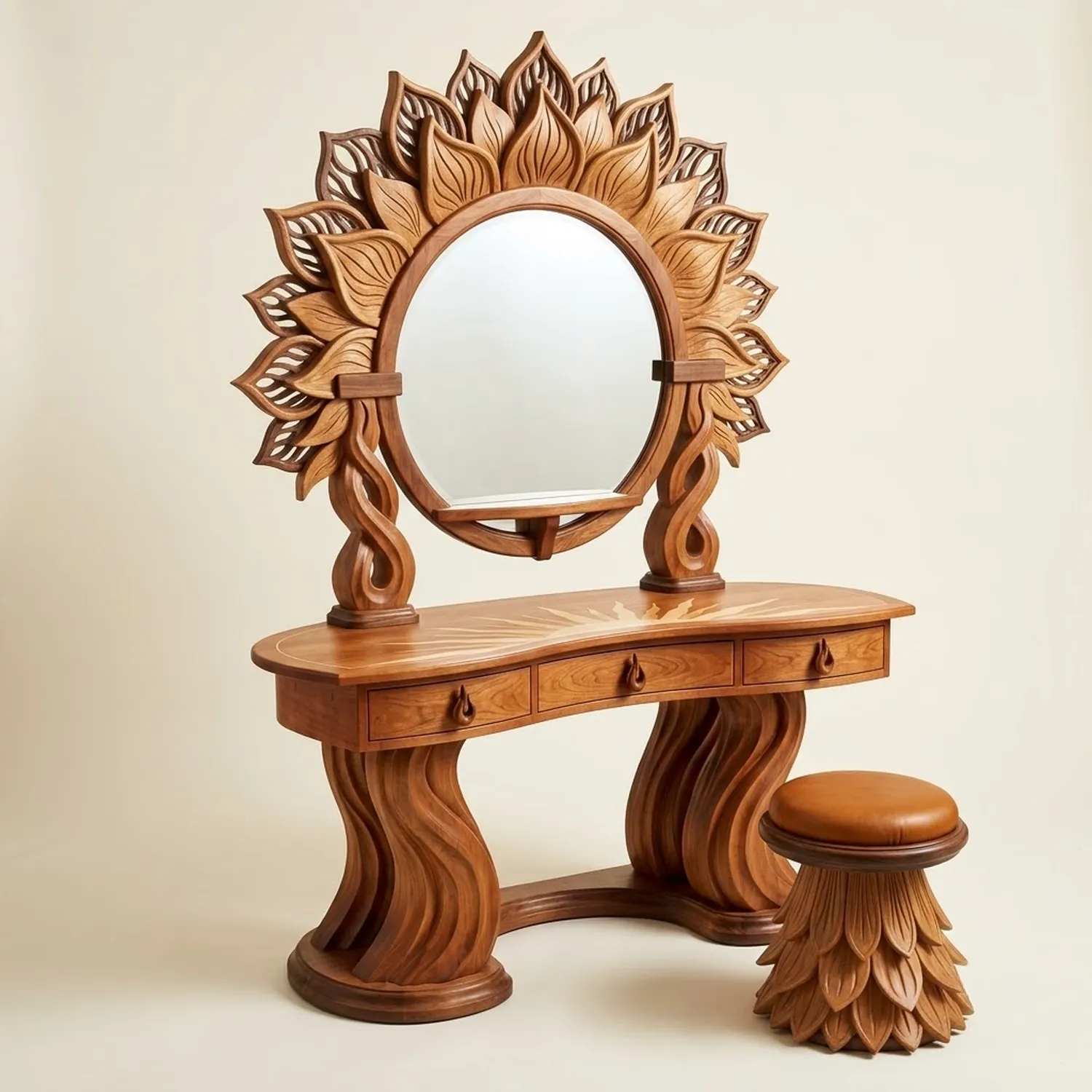 Wood Leo Vanity Table Bold Zodiac Constellation Statement Furniture Piece