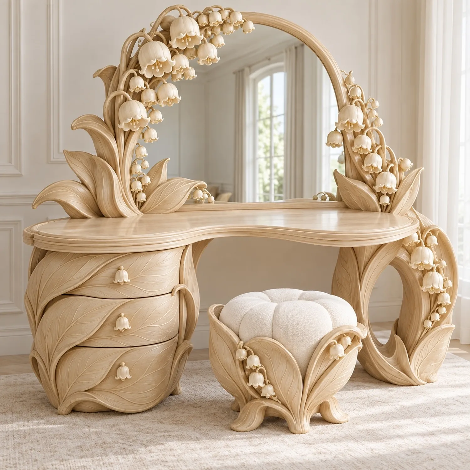 Wood Lilybell Reverie Vanity Table Delicate Botanical Nature Aesthetic Interior Decor