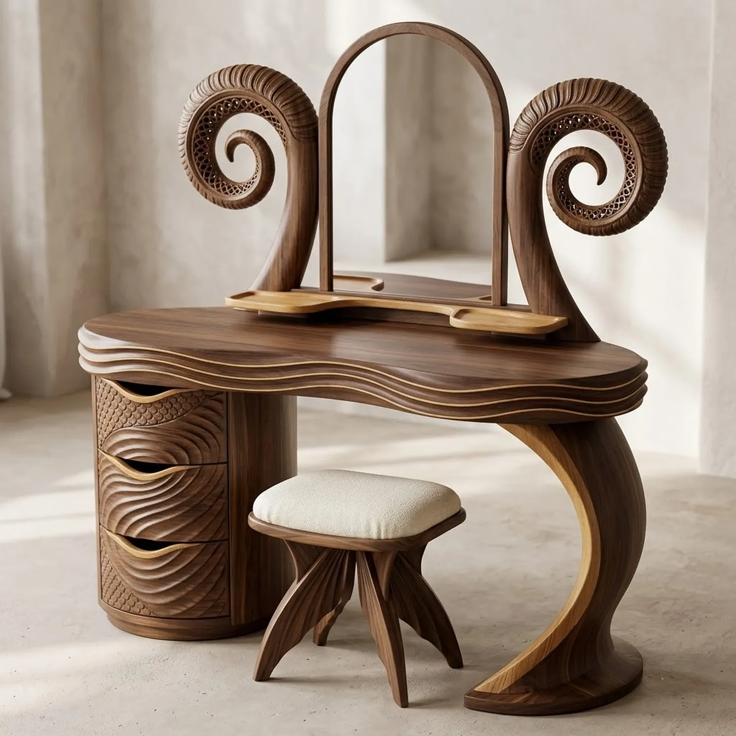 Wood Capricorn Vanity Table Earth Sign Astrological Classic Furniture Accent